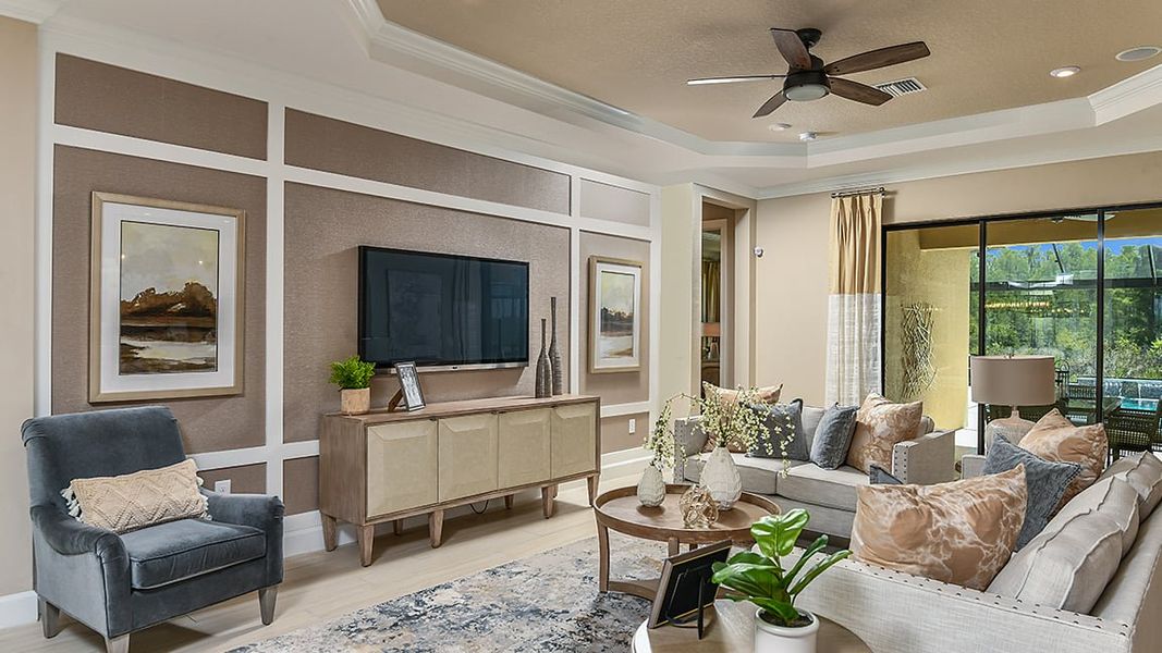 Furnished interior view inside a new home in Esplanade at Wiregrass Ranch, Wesley Chapel (Image 7). Furnished interior view inside a new home in Esplanade at Wiregrass Ranch, Wesley Chapel (Image 7).