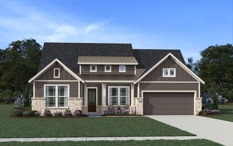 Representative exterior photo of a completed home built from the Malani – 60′ Lot by Chesmar Homes in Lakes of Cane Island, Katy, TX (Image 23).