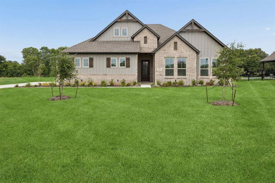 Front exterior of a new home in Joshua Meadows, Joshua, TX, highlighting curb appeal (Image 2). Front exterior of a new home in Joshua Meadows, Joshua, TX, highlighting curb appeal (Image 2).
