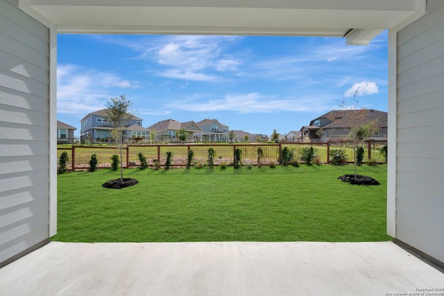 Exterior details and patio area of a home in The Crossvine 55’, Schertz (Image 28).