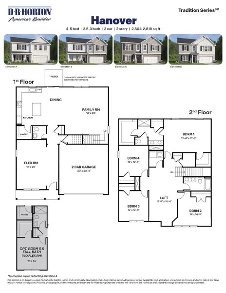 2D floor plan layout for the Hanover by D.R. Horton in Collins Ridge, Hillsborough, NC (Image 3).