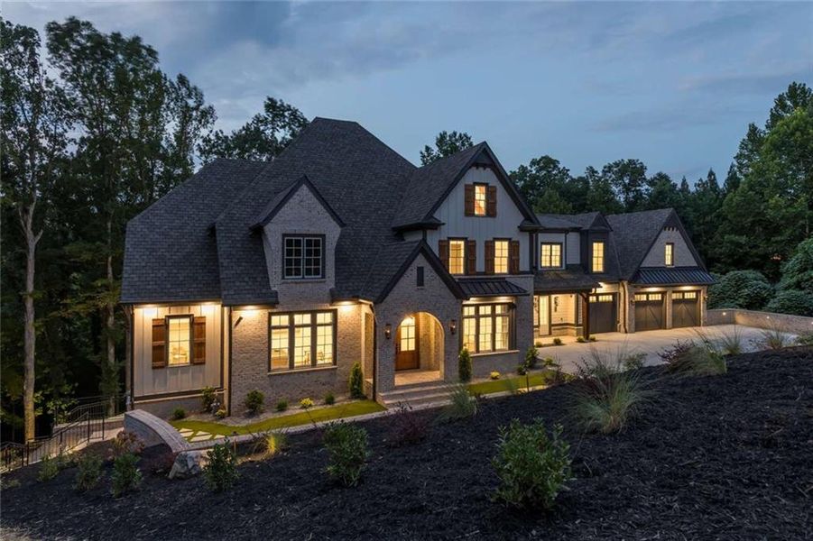 Front exterior of a new home in , Alpharetta, GA, highlighting curb appeal (Image 27). Front exterior of a new home in , Alpharetta, GA, highlighting curb appeal (Image 27).