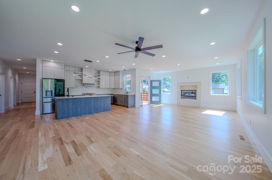 Kitchen View/Living room and fireplace view