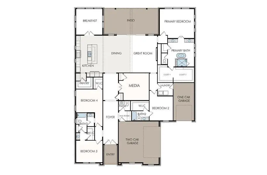 A detailed layout illustrates a modern single-story floor plan with ample living spaces. A detailed layout illustrates a modern single-story floor plan with ample living spaces.