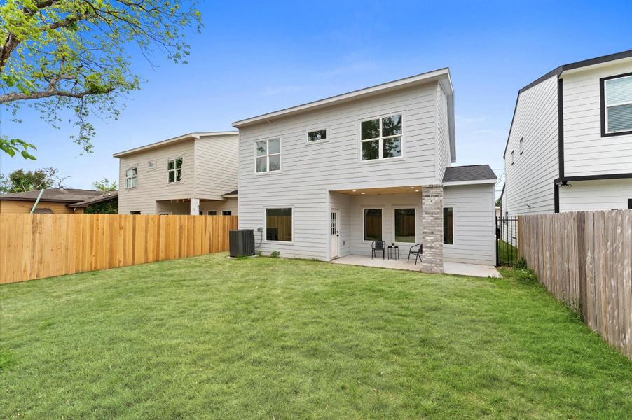 What a great backyard space, ready for your design ideas. The patio includes an area that is not covered, making grilling and backyard barbecues easy.