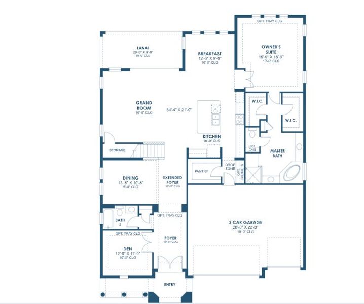 2D floor plan layout for the Granada I by Homes by WestBay in Oakfield, Parrish, FL (Image 3).