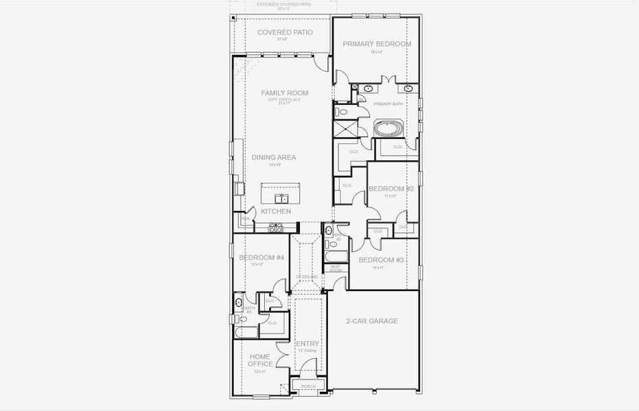 2D floor plan layout for the 2504W by Perry Homes in Meraki 50', Forney, TX (Image 5).