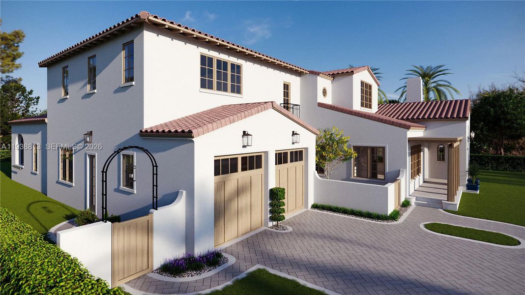 Front exterior of a new home in , Coral Gables, FL, highlighting curb appeal (Image 10). Front exterior of a new home in , Coral Gables, FL, highlighting curb appeal (Image 10).