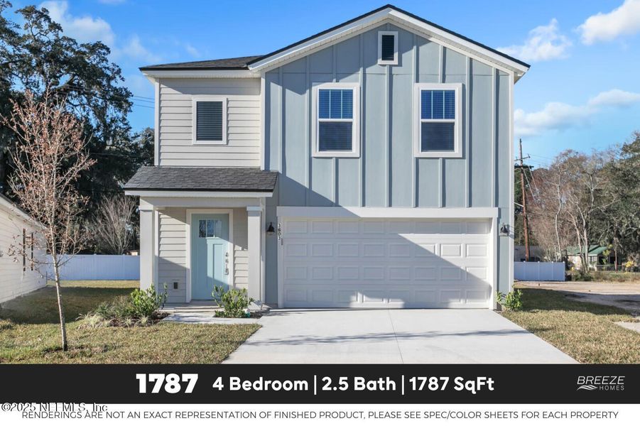 Front exterior of a new home in Kings Landing, Jacksonville, FL, highlighting curb appeal (Image 1). Front exterior of a new home in Kings Landing, Jacksonville, FL, highlighting curb appeal (Image 1).