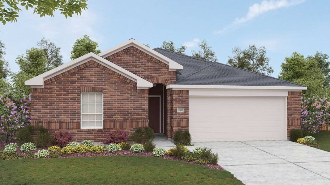 Representative exterior photo of a completed home built from the Driskill by DRB Homes in Calumet, Jarrell, TX (Image 4).