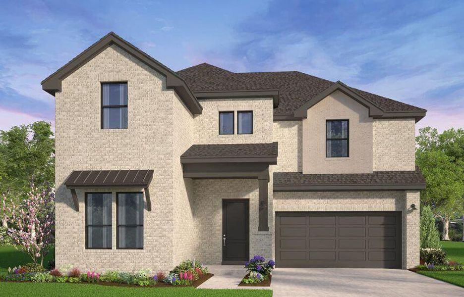 Front exterior of a new home in The Grove Frisco, Frisco, TX, highlighting curb appeal (Image 2). Front exterior of a new home in The Grove Frisco, Frisco, TX, highlighting curb appeal (Image 2).