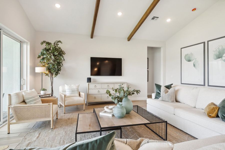 Great room with vaulted ceiling