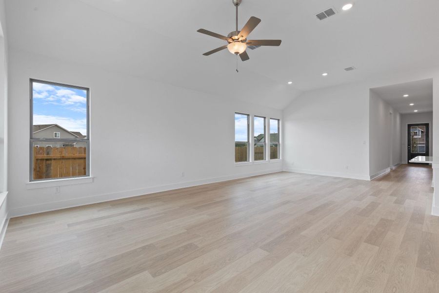 Family Room with soaring ceiling