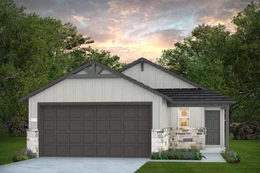 Front exterior of a new home in Stokesbury, Waller, TX, highlighting curb appeal (Image 1). Front exterior of a new home in Stokesbury, Waller, TX, highlighting curb appeal (Image 1).