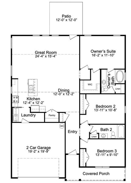 2D floor plan layout for the Corbin A by JC Jackson Homes,LLC in Heritage Pointe, Newport, NC (Image 4).