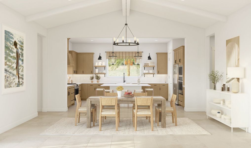 Charming matte black chandelier in dining area