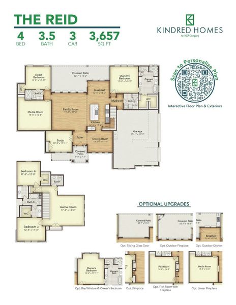 2D floor plan layout for the Reid by Kindred Homes in Oak Creek Ranch, Waxahachie, TX (Image 5).