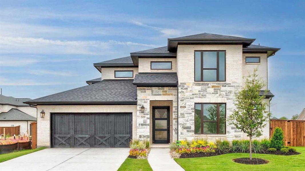 Front exterior of a new home in The Lakes Of Somercrest 60', Midlothian, TX, highlighting curb appeal (Image 20). Front exterior of a new home in The Lakes Of Somercrest 60', Midlothian, TX, highlighting curb appeal (Image 20).