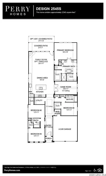 2D floor plan layout of this home in Meadows of Mill Creek, Seguin, TX (Image 2).