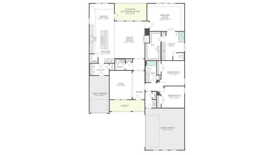 2D floor plan layout for the Brett by Tri Pointe Homes in Inspiration Collection at LaPrelle, Fort Worth, TX (Image 3).
