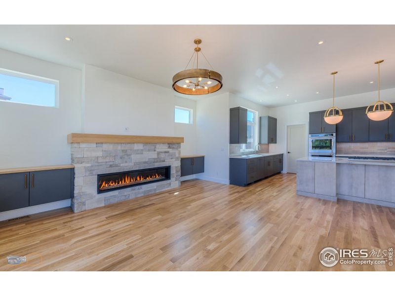 Stone Fireplace With Built-In Cabinet
