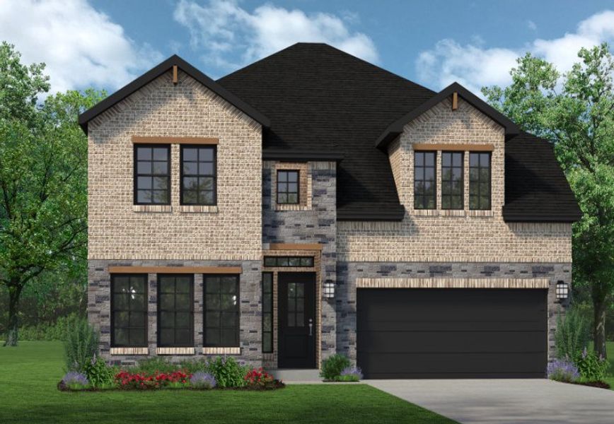 Front exterior of a new home in Rio Vista at Kelly Ranch, Aledo, TX, highlighting curb appeal (Image 1). Front exterior of a new home in Rio Vista at Kelly Ranch, Aledo, TX, highlighting curb appeal (Image 1).