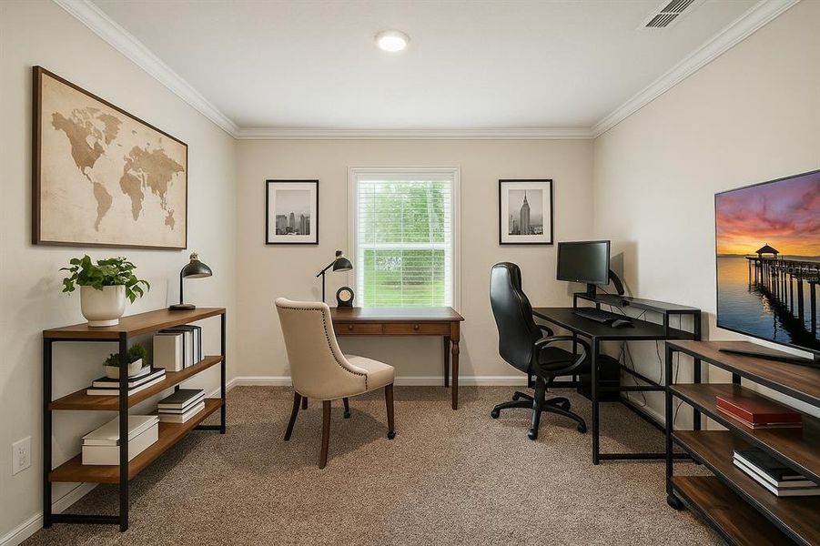 Virtually staged. This room is being used as an office.