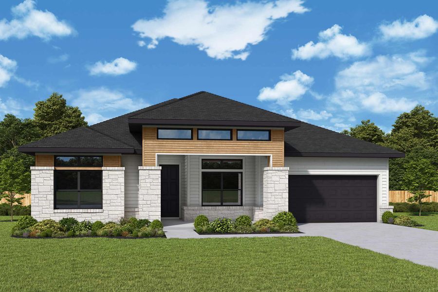 Representative exterior photo of a completed home built from the The Jacksboro by David Weekley Homes in Prairieland Village 60' Homesites, Cypress, TX (Image 2).