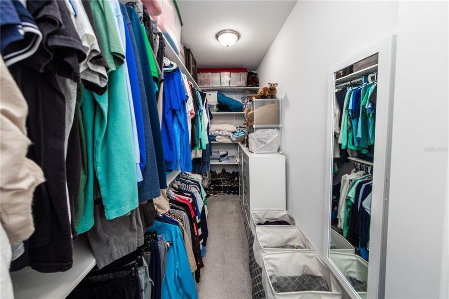 Large closet with sturdy wood rods and built in shelves