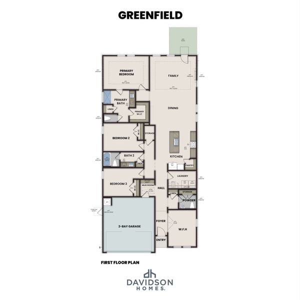 2D floor plan layout for the The Greenfield K by Davidson Homes LLC in Enclave at Newport, Crosby, TX (Image 2). 2D floor plan layout for the The Greenfield K by Davidson Homes LLC in Enclave at Newport, Crosby, TX (Image 2).
