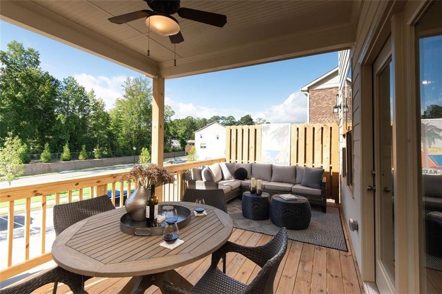 Exterior details and patio area of a home in Towns at Enclave, Lawrenceville (Image 3). Exterior details and patio area of a home in Towns at Enclave, Lawrenceville (Image 3).