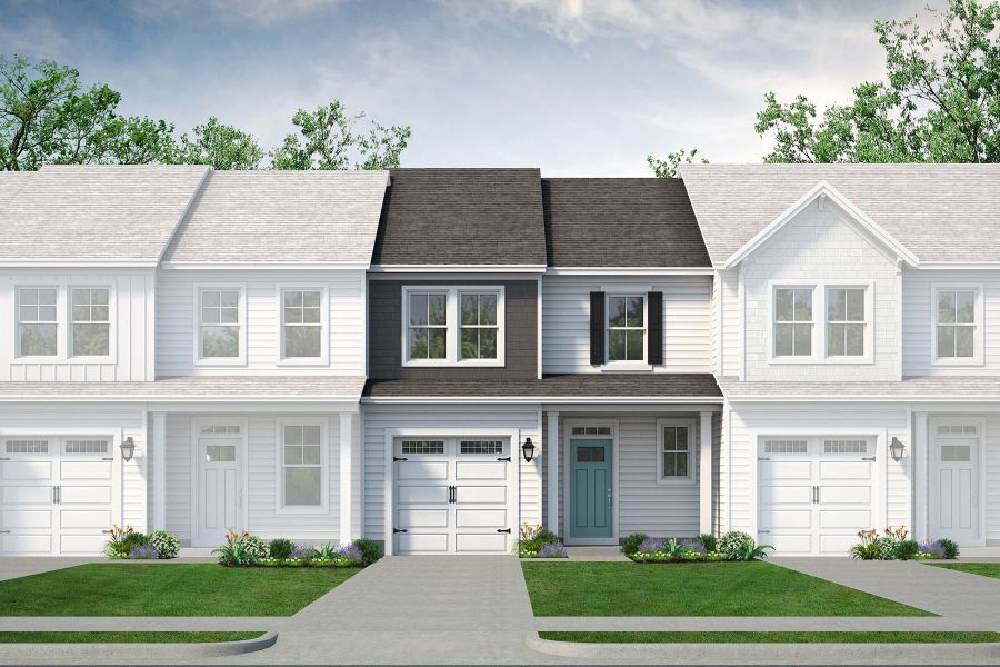 Representative exterior photo of a completed home built from the The Lotus by Chesapeake Homes in Riverwalk Pointe at Mallory Creek - Townhomes, Winnabow, NC (Image 2). Representative exterior photo of a completed home built from the The Lotus by Chesapeake Homes in Riverwalk Pointe at Mallory Creek - Townhomes, Winnabow, NC (Image 2).