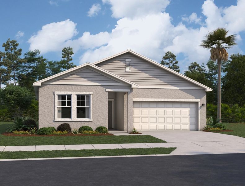 Front exterior of a new home in Landings at Mount Olive, Polk City, FL, highlighting curb appeal (Image 1). Front exterior of a new home in Landings at Mount Olive, Polk City, FL, highlighting curb appeal (Image 1).