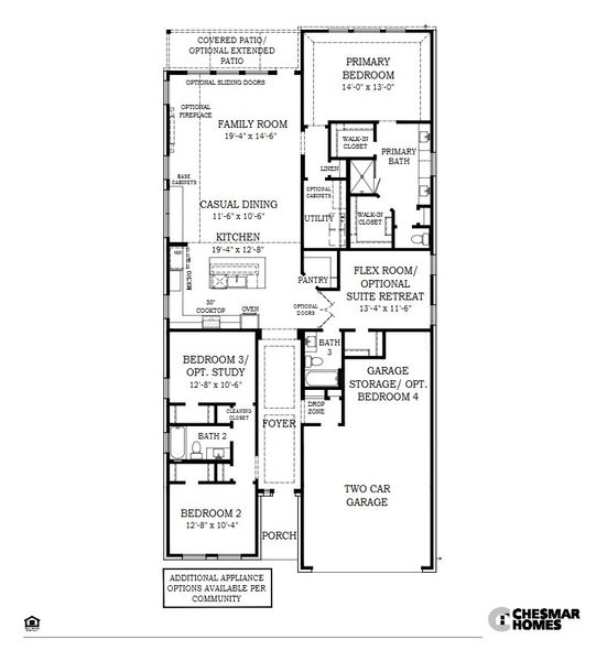 2D floor plan layout for the Lauren 50′ by Chesmar Homes in Prominence – Now Selling, San Antonio, TX (Image 3).