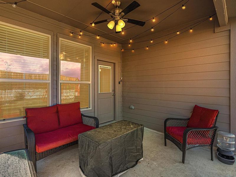 View of patio featuring an outdoor hangout area