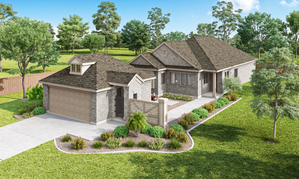 Representative exterior photo of a completed home built from the The Clements by Pacesetter Homes in Keeneland, Aubrey, TX (Image 50). Representative exterior photo of a completed home built from the The Clements by Pacesetter Homes in Keeneland, Aubrey, TX (Image 50).