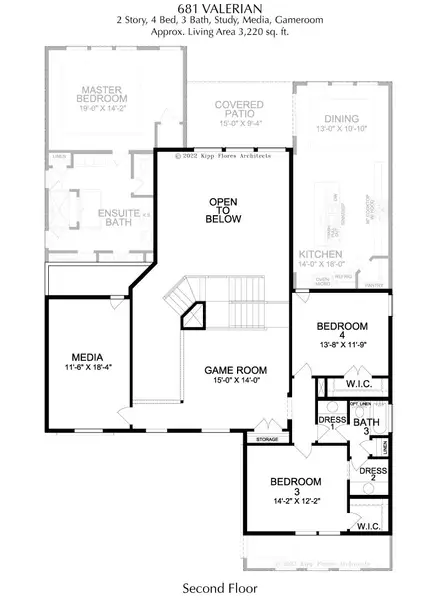 2D floor plan layout for the Valerian by Landon Homes in Estate 64s, Frisco, TX (Image 4).
