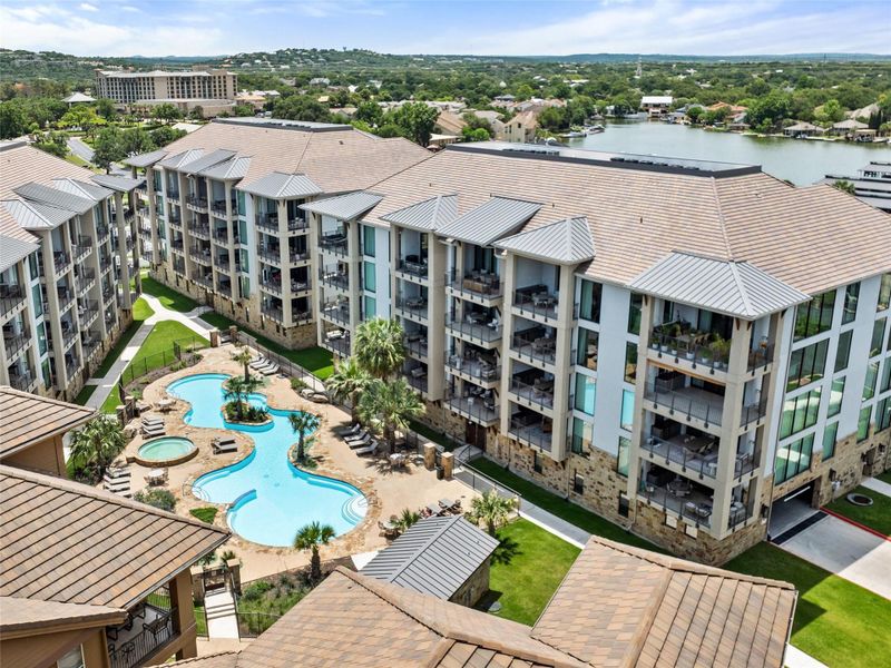 Unit has lake views and overlooks the community pool Unit has lake views and overlooks the community pool