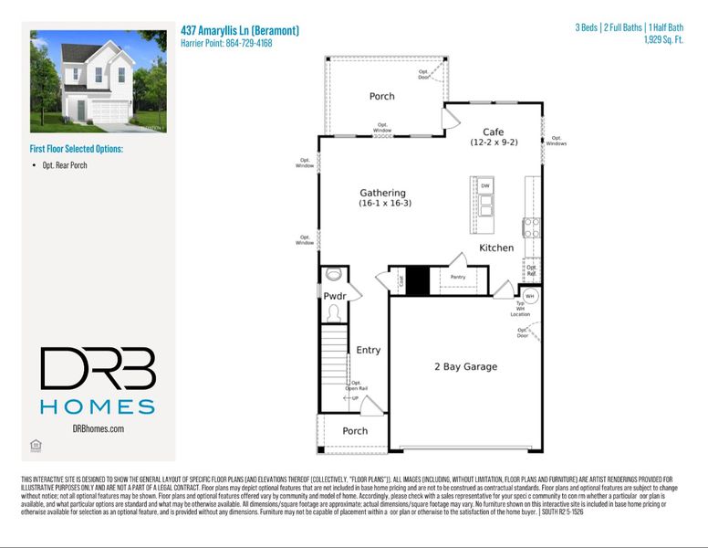 2D floor plan layout of this home in Harrier Point, Woodruff, SC (Image 3).