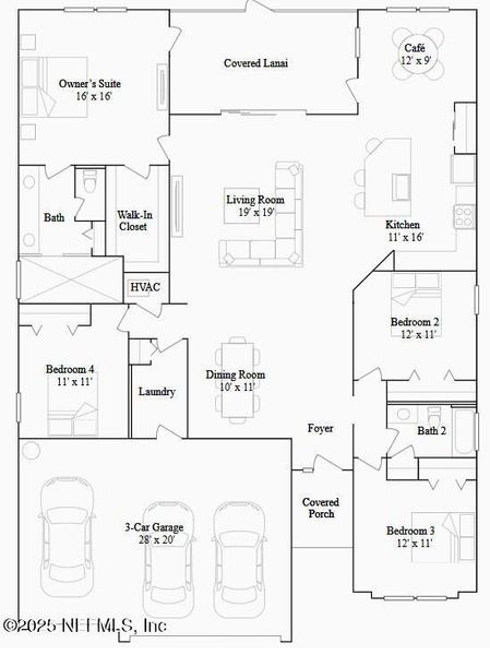 2D floor plan layout of this home in Silver Falls Single Family at SilverLeaf, St. Augustine, FL (Image 4).