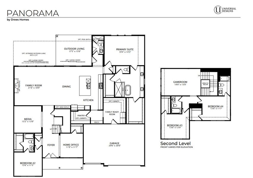 2D floor plan layout for the Panorama by Drees Custom Homes in Meridiana 80', Manvel, TX (Image 3). 2D floor plan layout for the Panorama by Drees Custom Homes in Meridiana 80', Manvel, TX (Image 3).