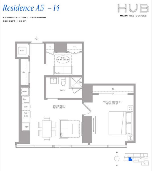 2D floor plan layout for the Residence A5 14 by The John Buck Company in HUB Miami, Miami, FL (Image 1). 2D floor plan layout for the Residence A5 14 by The John Buck Company in HUB Miami, Miami, FL (Image 1).