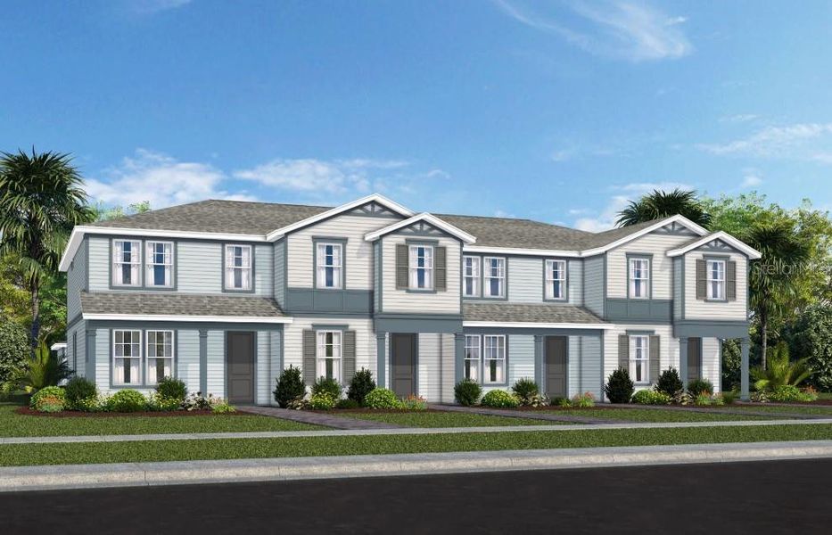Front exterior of a new home in Parkside Trails, Clermont, FL, highlighting curb appeal (Image 1).