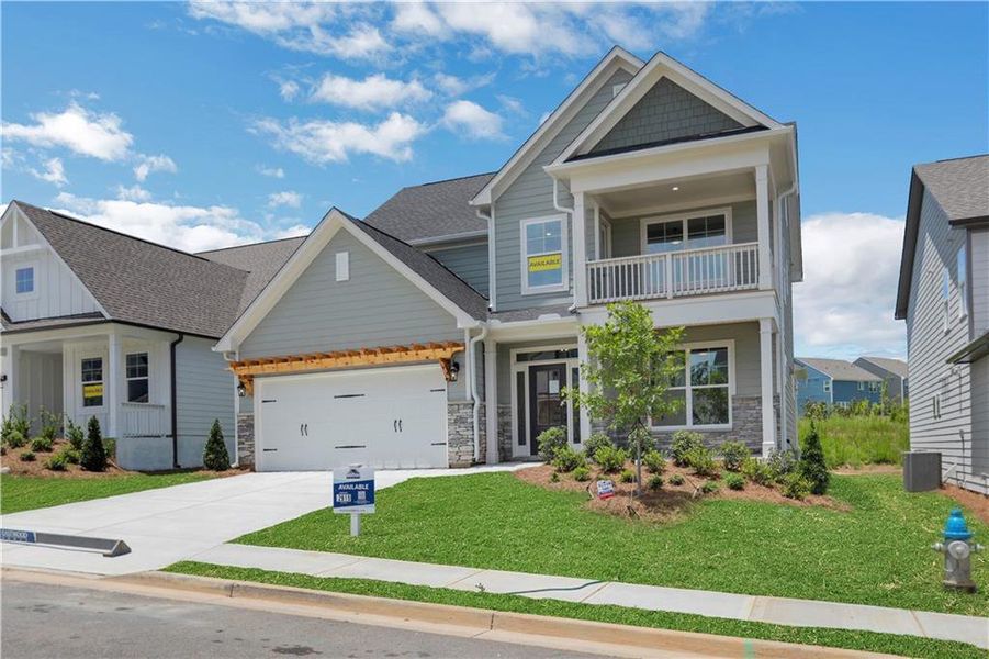 Front exterior of a new home in Twin Lakes, Hoschton, GA, highlighting curb appeal (Image 23).