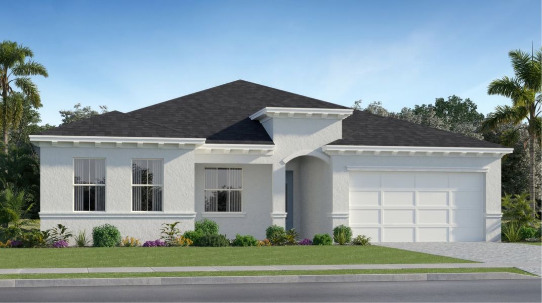 Front exterior of a new home in Veranda Preserve, Port St. Lucie, FL, highlighting curb appeal (Image 1). Front exterior of a new home in Veranda Preserve, Port St. Lucie, FL, highlighting curb appeal (Image 1).