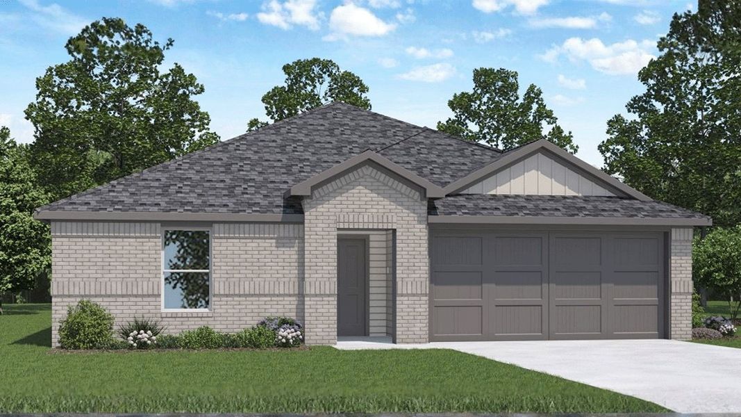 Front exterior of a new home in Silverthorne, Conroe, TX, highlighting curb appeal (Image 1). Front exterior of a new home in Silverthorne, Conroe, TX, highlighting curb appeal (Image 1).