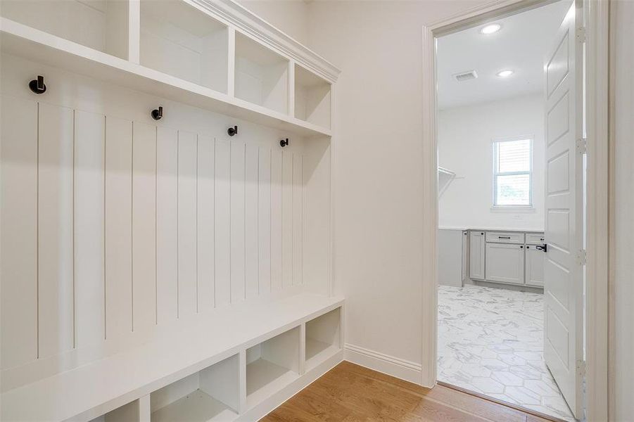 Mudroom featuring light hardwood / wood-style floors