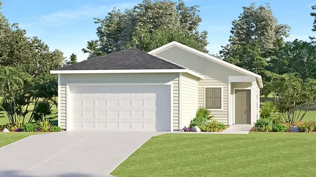 Front exterior of a new home in Granary Park, Green Cove Springs, FL, highlighting curb appeal (Image 1). Front exterior of a new home in Granary Park, Green Cove Springs, FL, highlighting curb appeal (Image 1).