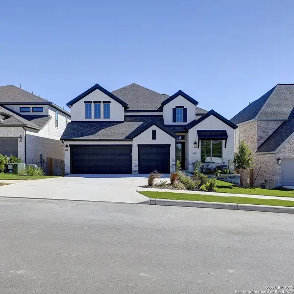 Front exterior of a new home in Ranches At Creekside 55', Boerne, TX, highlighting curb appeal (Image 2).