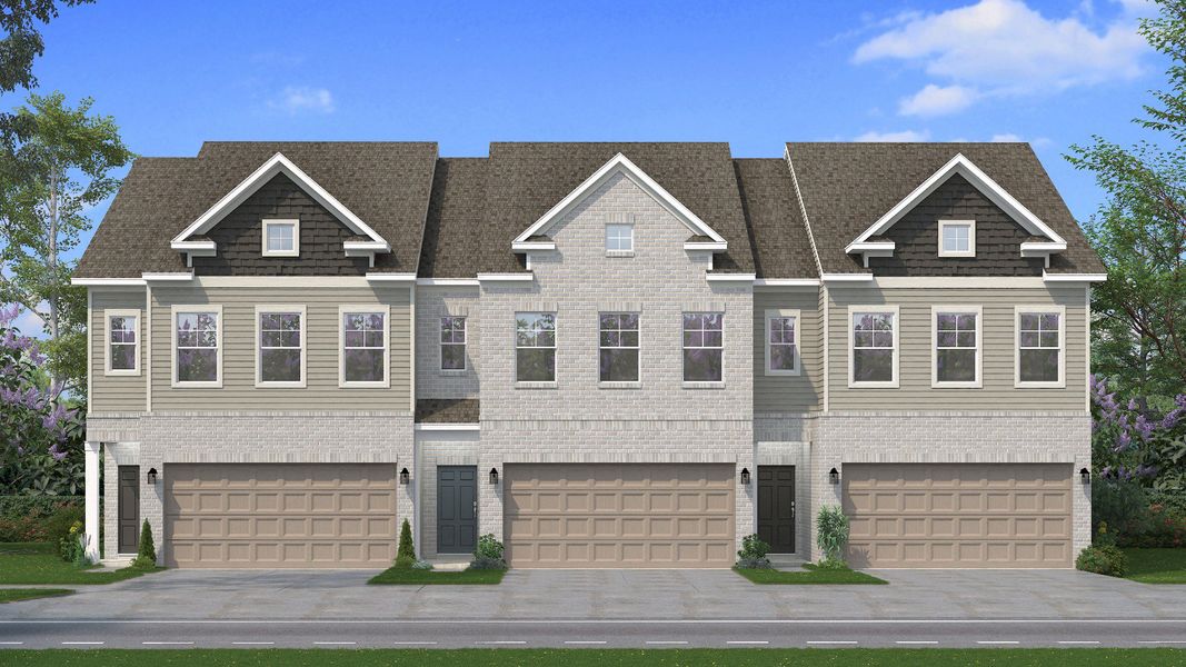 Representative exterior photo of a completed home built from the Luca by DRB Homes in Abbotts Crossing Towns, Conyers, GA (Image 1).